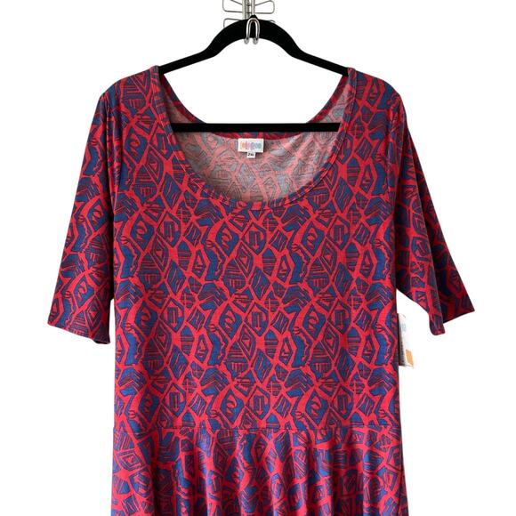 NWT Lularoe Nicole Dress Women’s 2XL 2X 20 22 red blue patriotic plus size NEW - Picture 1 of 6